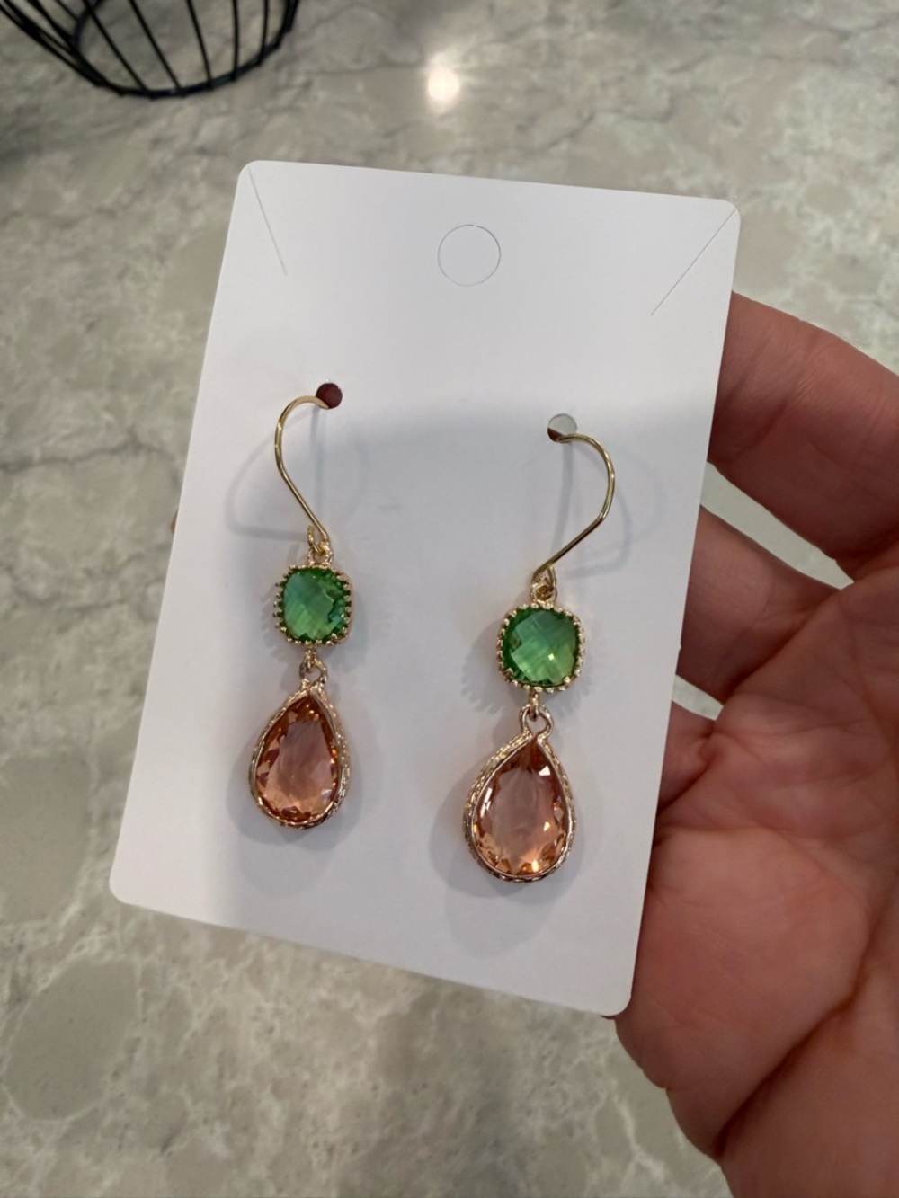 Olive and peach Bohemian style earrings - Picture 3 of 4